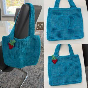 Turquoise Crochet Tote Bag